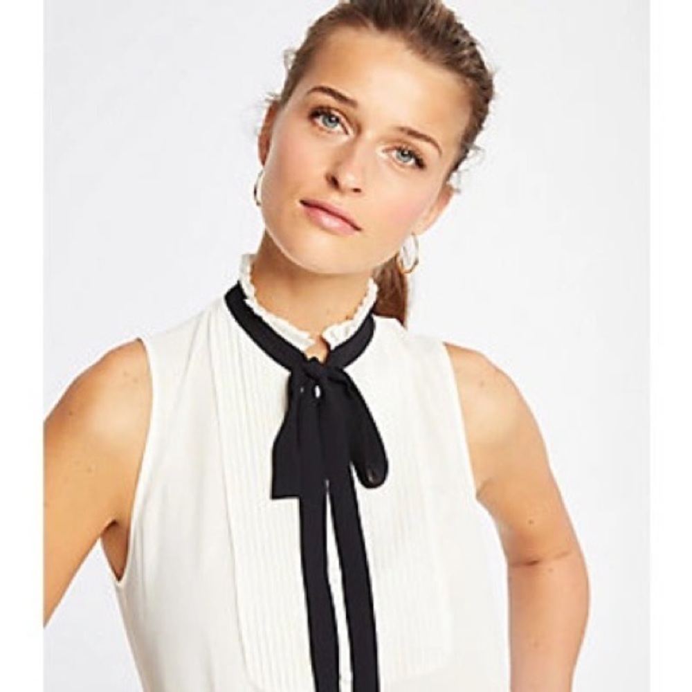 Ann Taylor Tuxedo Bib Tie Neck Shell